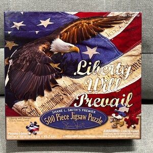 Patriotic Liberty Will Prevail 500 Piece puzzle American Flag Bald Eagle USA